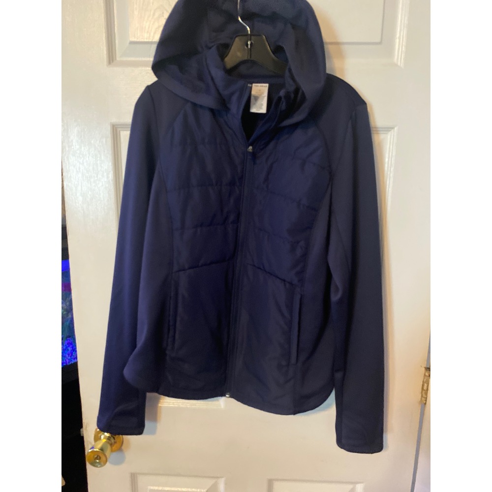 Tek Gear Mens XL Navy Blue Hybrid Puffer Fleece Full Zip Hooded Jacket RN73277